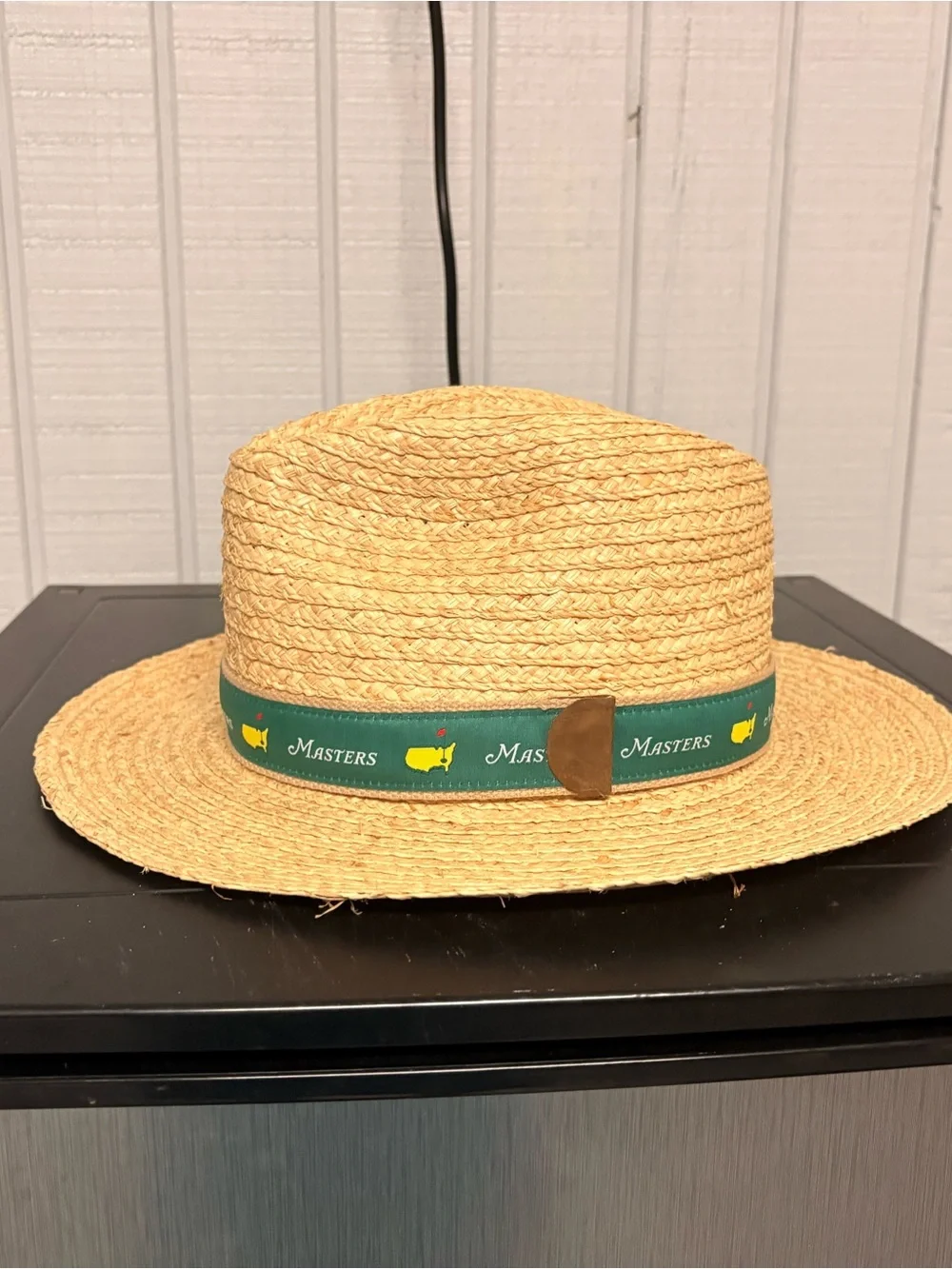 Masters Straw Sun Hat with Green Ribbon and Yellow Logo
